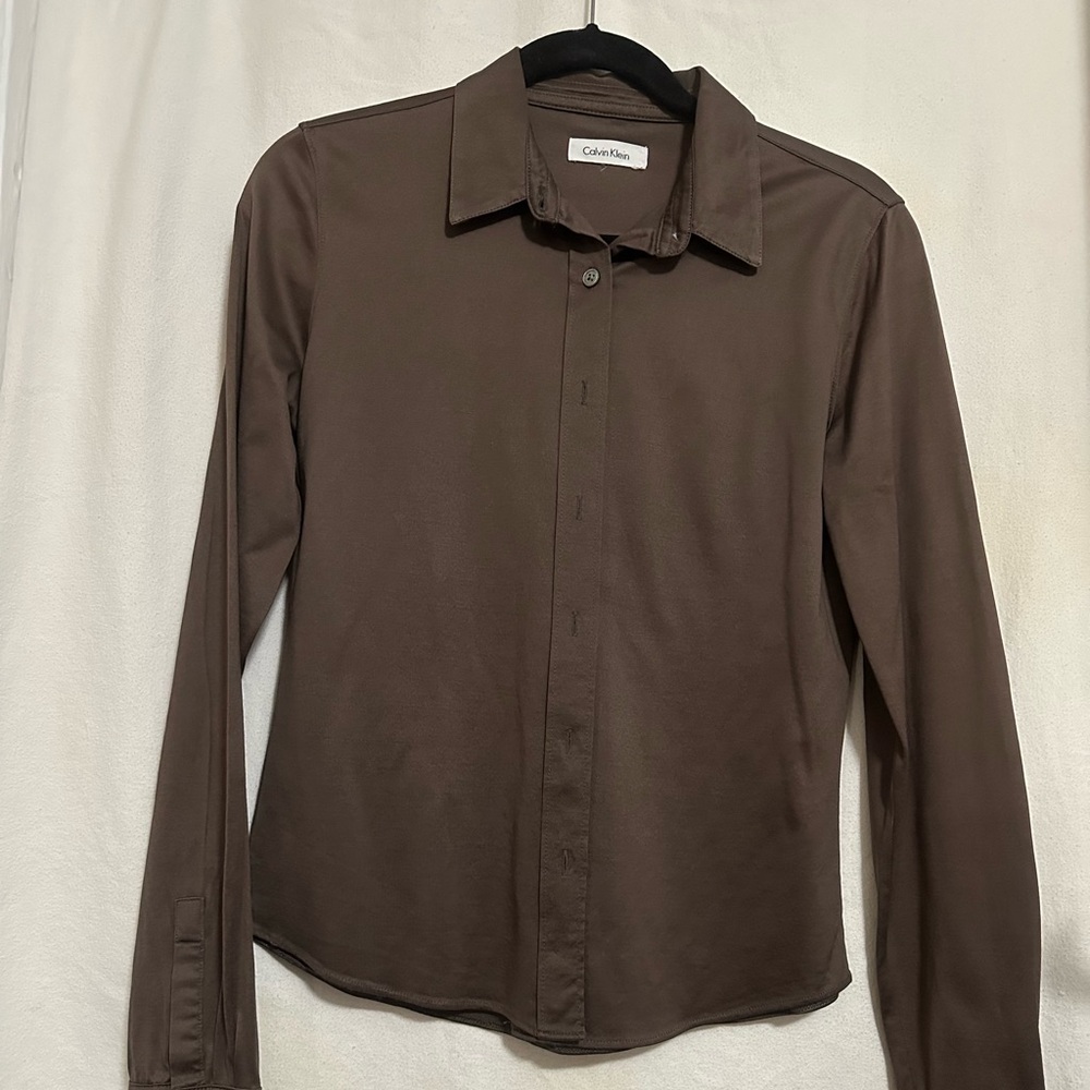 Calvin Klein Chocolate Long Sleeve Blouse